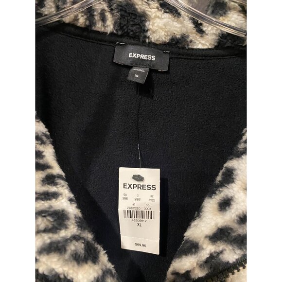 Express Pullover Womens XL Leopard Print Sherpa Fleece Half Zip Jacket Top Cozy - Picture 2 of 3